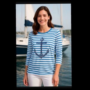 Talbots Blue & White Stripe Top Size 1X | Closet Match